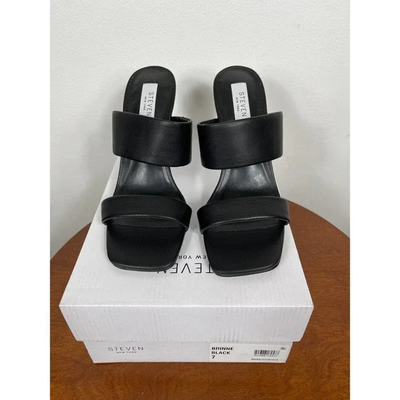 New Steven Brinne Lucite Strappy Sandal In Black Size 7